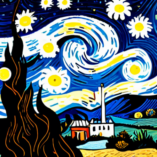 Home 15 **Data-Driven Art Analysis:** A vibrant visualization of Van Gogh's "Starry Night" with color distribution data overlaid. Think data points and charts artistically integrated within the painting.
