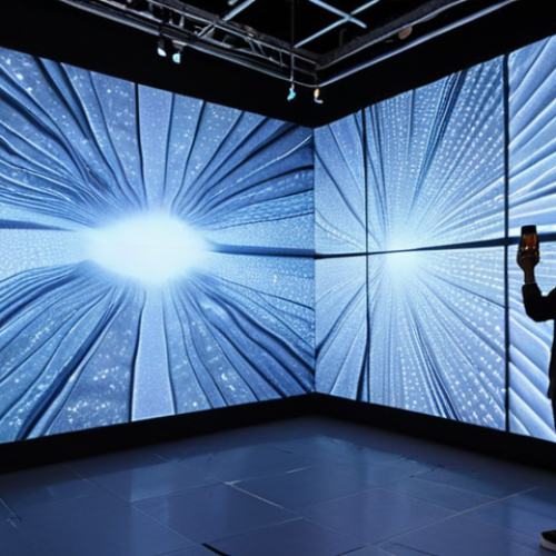 Home 14 **
Interactive data art installation at a Hanoi contemporary art exhibition. Focus on the dynamic interplay of light, sound, and visuals changing in response to real-time weather data. Capture the immersive and emotional experience of the artwork.
**