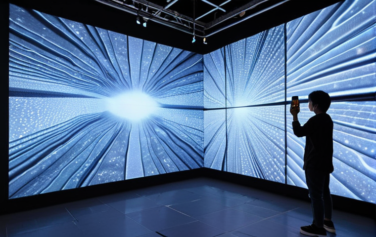 **

Interactive data art installation at a Hanoi contemporary art exhibition. Focus on the dynamic interplay of light, sound, and visuals changing in response to real-time weather data. Capture the immersive and emotional experience of the artwork.

**