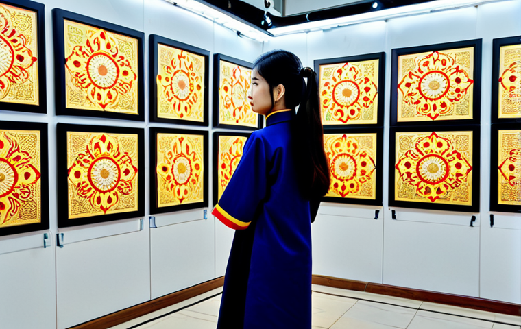 Digital Art Exhibition in Hanoi**

A modern art exhibition in Hanoi showcasing Vietnamese digital artists, featuring vibrant displays and diverse styles, with visitors admiring the artwork. Incorporate traditional Vietnamese patterns subtly into the digital displays. Focus on the fusion of traditional culture and modern technology. Perfect lighting, high resolution, professional photography. Safe for work, appropriate content, fully clothed.

**