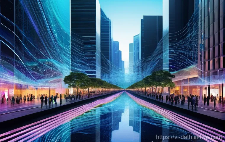 데이터 아트의 윤리적 고려사항 - **Prompt: The Digital Footprint Tapestry**
    Visualize a diverse group of adults, each fully dress...