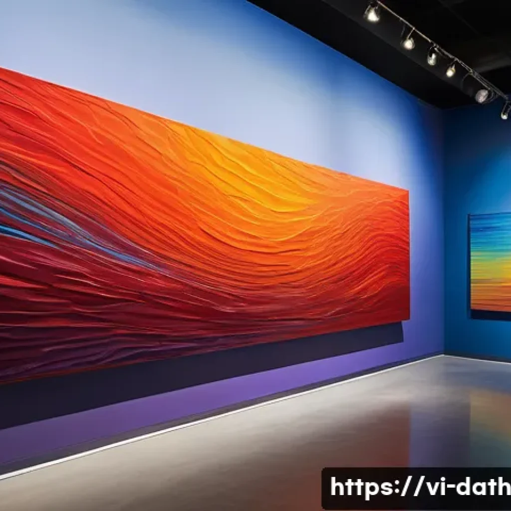 데이터 분석을 통한 예술 작품 평가 방법 - A vibrant abstract painting showcasing a dynamic interplay of warm and cool colors, featuring domina...