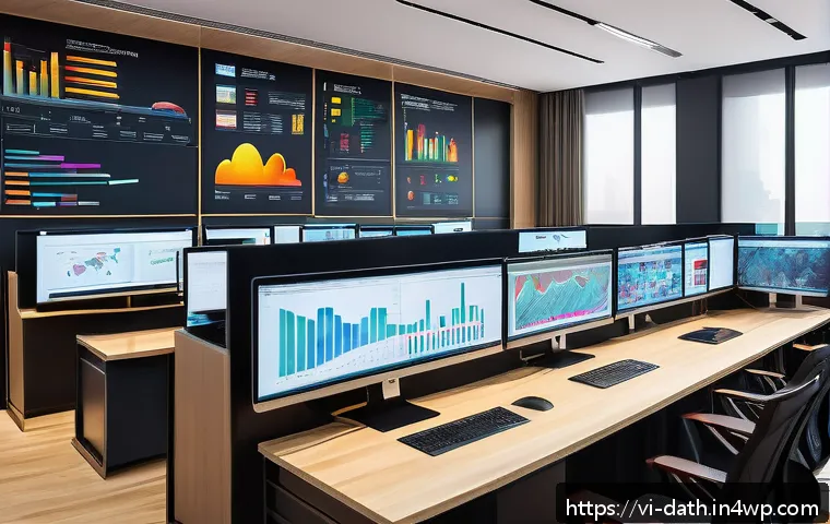 데이터 기반 예술 프로젝트의 홍보 전략 - A modern digital marketing team in a bright, open office space analyzing online audience behavior on...