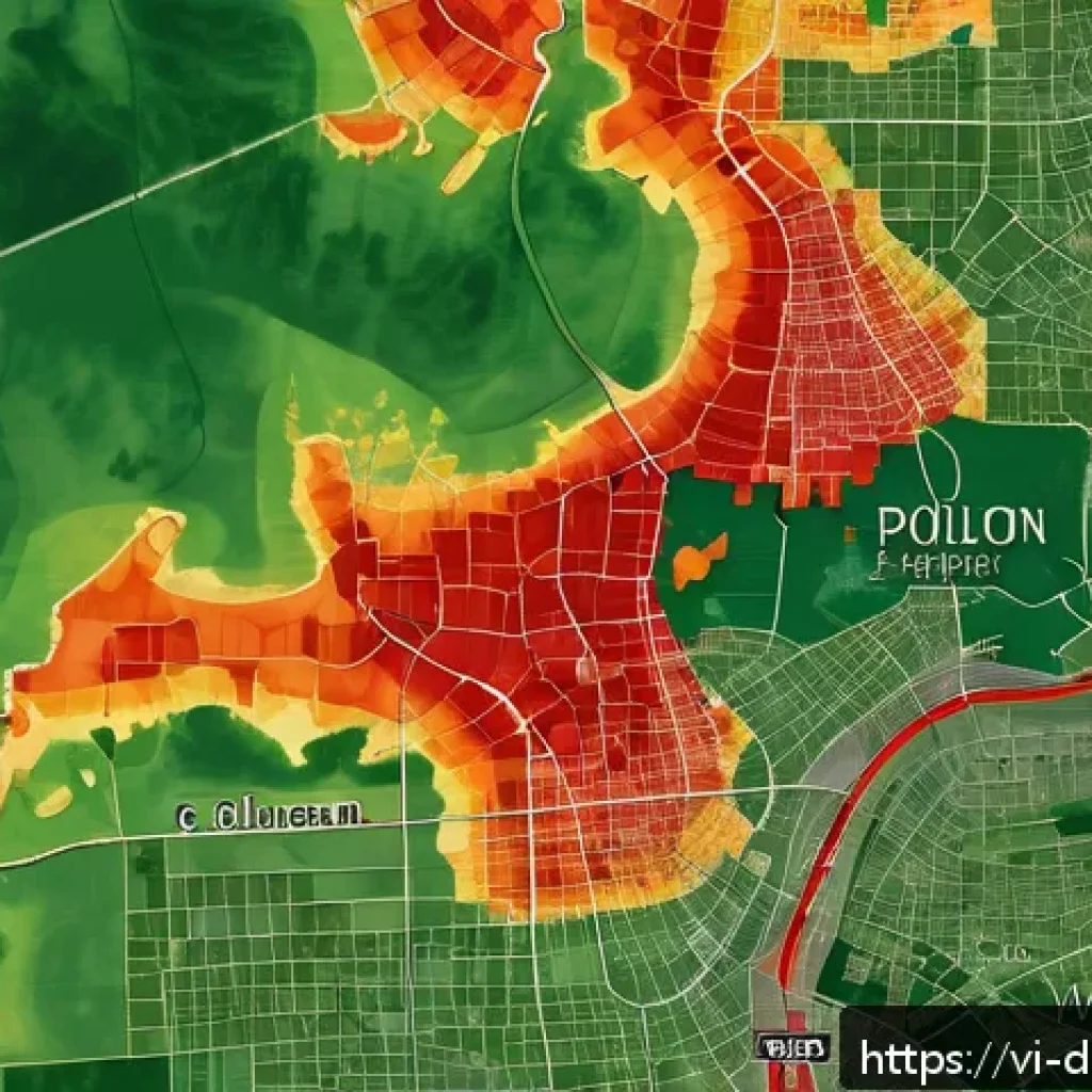 데이터 시각화를 활용한 사회적 이슈 표현 - A detailed interactive heatmap of air pollution levels across Hanoi, Vietnam, showing varying intens...