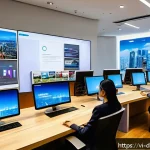 Home 22 데이터 아트의 비즈니스 모델 연구 - A modern Vietnamese e-commerce office environment with diverse young professionals analyzing big dat...