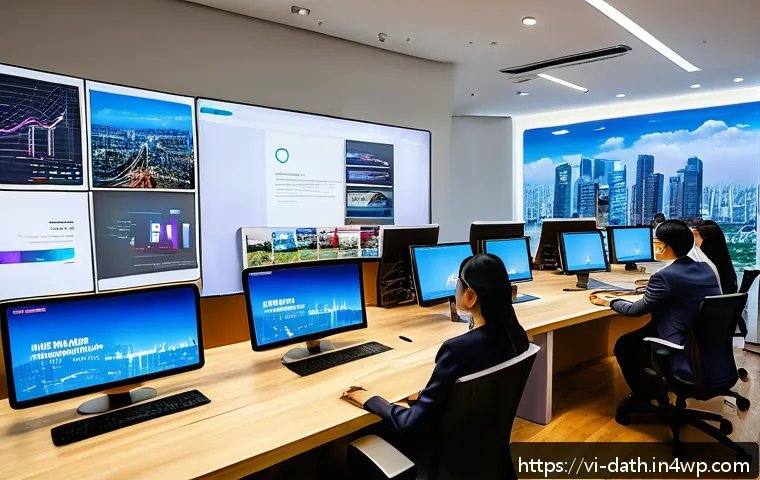 데이터 아트의 비즈니스 모델 연구 - A modern Vietnamese e-commerce office environment with diverse young professionals analyzing big dat...