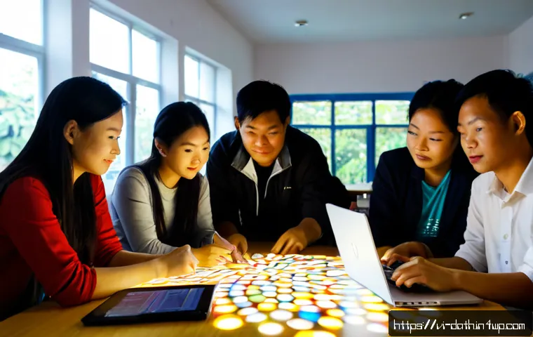 Home 15 데이터 기반 예술의 커뮤니티 참여 방안 - Photorealistic community data-art workshop in a bright Vietnamese public library, diverse Vietnamese...